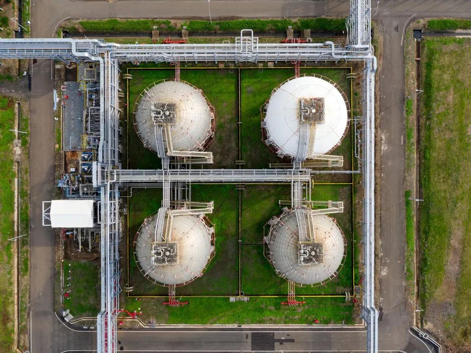 LPG storage spheres at a gas and energy site